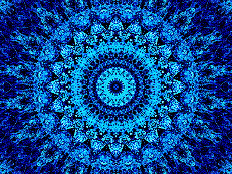 mandala, pattern, circles, blue, bright, HD wallpaper