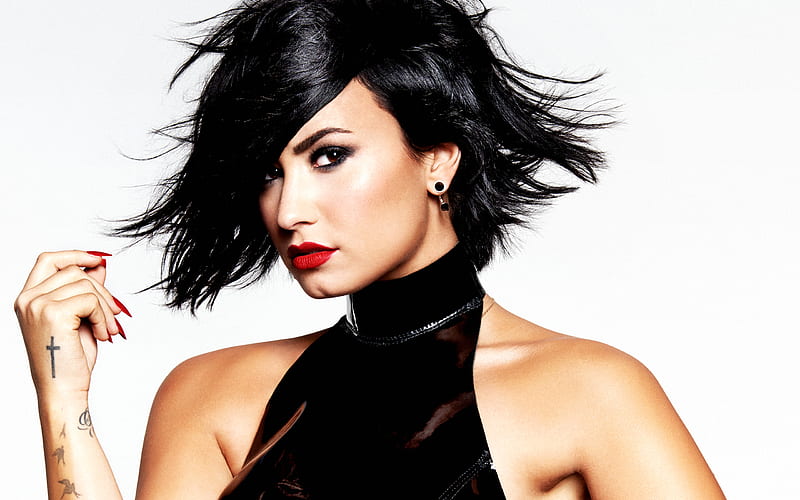 Demi Lovato, portrait, hoot, american singer, black dress, famous american singers, Demetria Devonne Lovato, USA, HD wallpaper