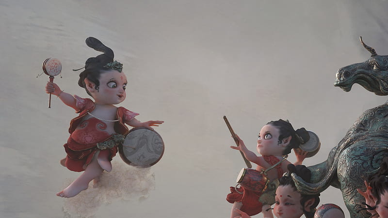 Clan of Drums, fantasy, baby, te hu, red, HD wallpaper