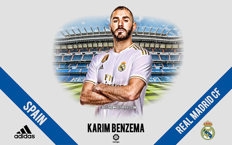 Karim Benzema, Real Madrid, portrait, french footballer, striker, La Liga, Spain, Real Madrid footballers 2020, football, Santiago Bernabeu, HD wallpaper