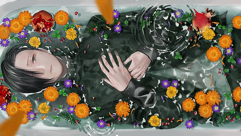 Jujutsu Kaisen In Bathtub With Flowers And Fruits Around Jujutsu Kaisen, HD wallpaper