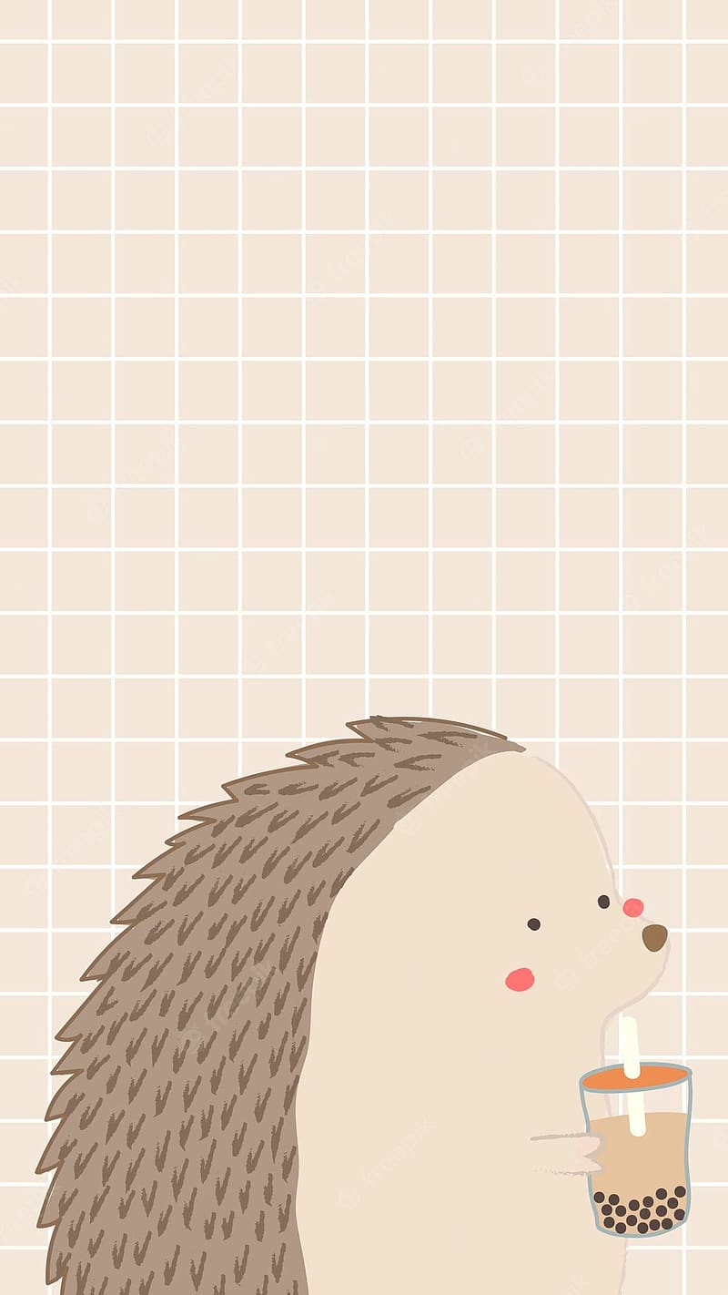Vector. Cute porcupine drinking bubble tea mobile phone, Cute Boba, HD phone wallpaper