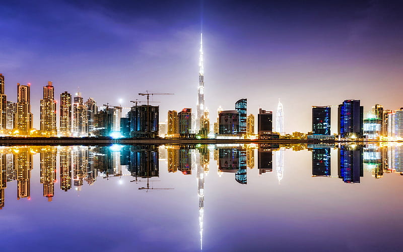 Dubai, night, skyscrapers, Burj Khalifa, Dubai cityscape, Dubai skyline, UAE, HD wallpaper