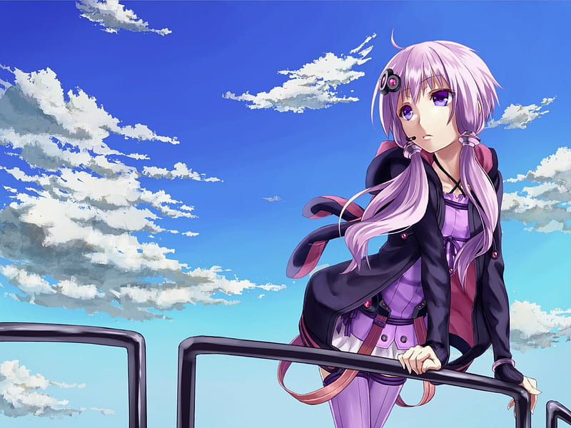 Cute Girl On Roof Top, outfit, roof, sky, cute, hair, on, girl, purple, top, HD wallpaper