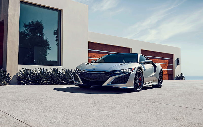 Acura NSX, 2019, exterior, front view, silver sports coupe, Japanese sports cars, Acura, HD wallpaper