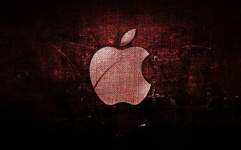 Apple orange logo, orange fabric background, Apple, creative, Apple denim logo, grunge art, Apple logo, HD wallpaper