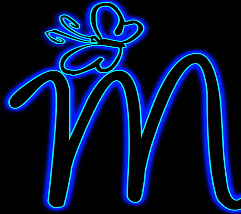Alphabet M, blue, cool, letter, letter m, neon, HD wallpaper