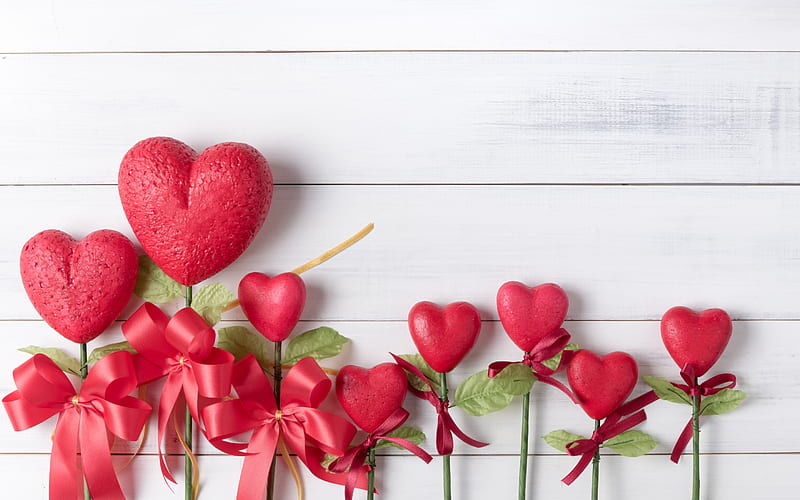 Red hearts, flowers red hearts, valentines day, love concepts, creative flowers, HD wallpaper