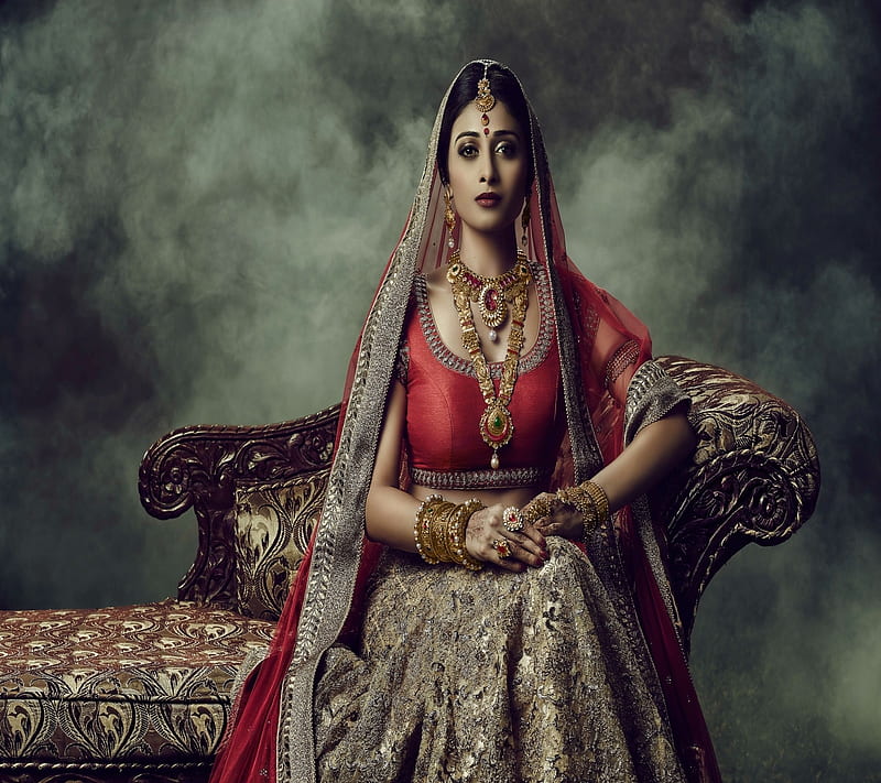 Indian Bride, Jewellery, Dress, Brown eyes, Saree, HD wallpaper