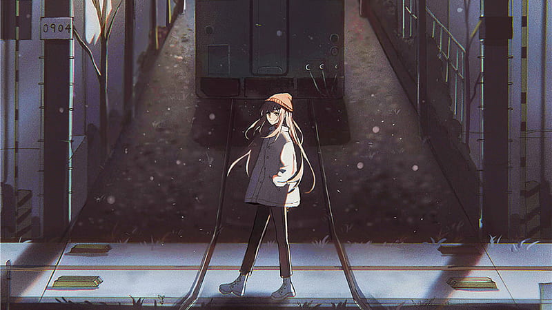 Anime Girl Passing Railway Track , anime-girl, anime, artist, artwork, digital-art, HD wallpaper