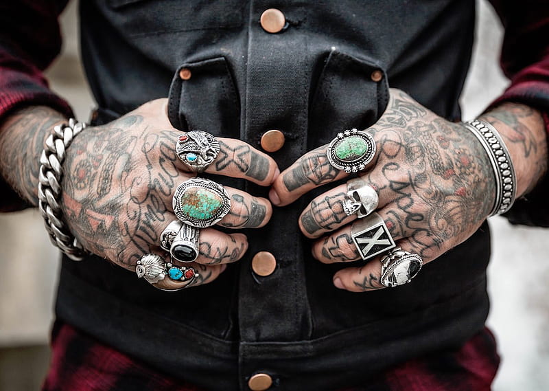 Man Tattooed Hand Silver Ring Stock Photo 1472636996 | Shutterstock