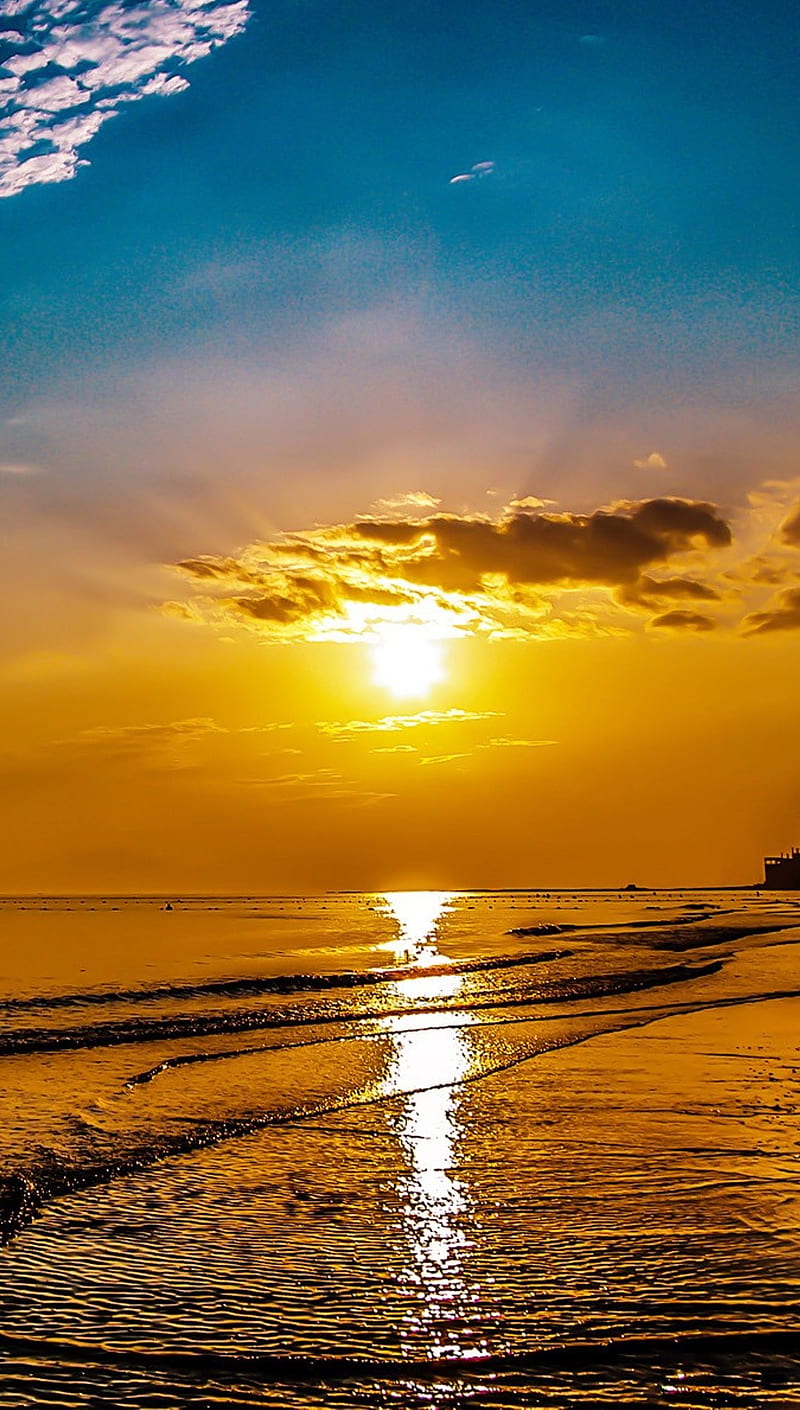 Beach Sunrise, gold, nature, HD phone wallpaper | Peakpx