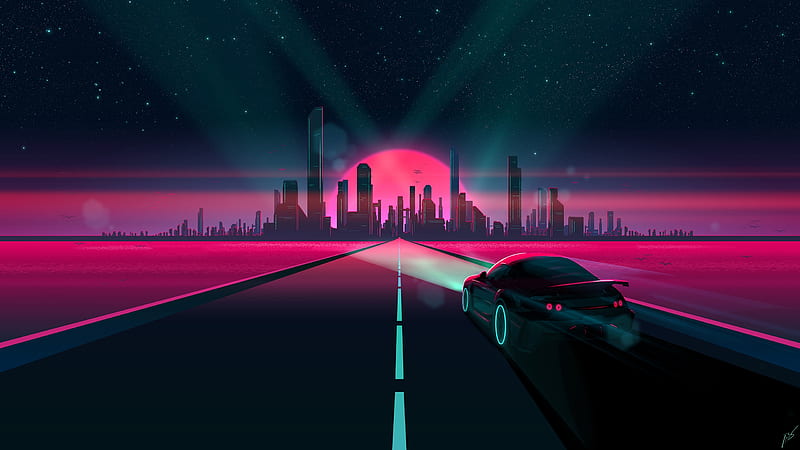 Sunset, abstract, road, excellent, pretty, red, driving, art, perspective, black, bonito, simple, HD wallpaper