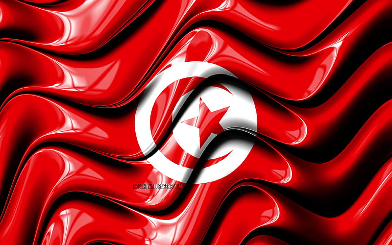 Tunisian flag Africa, national symbols, Flag of Tunisia, 3D art, Tunisia, African countries, Tunisia 3D flag, HD wallpaper