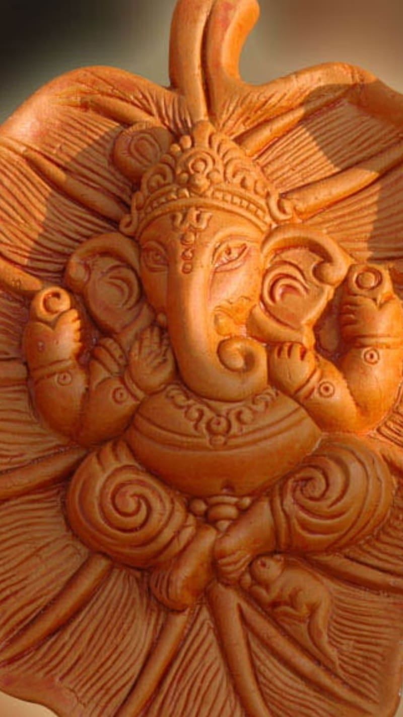 Ganapathi , Leaf Statue, lord ganesh leaf statue, god, ganpati bappa, HD phone wallpaper