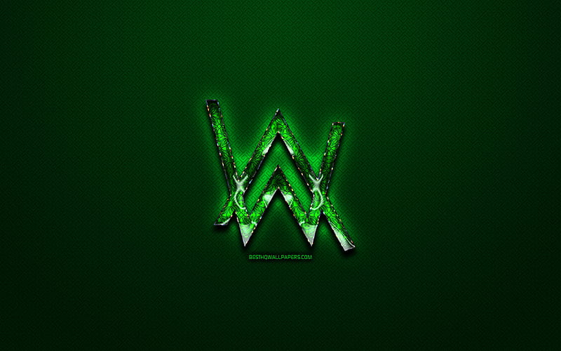 Alan Walker green logo, music brands, green vintage background, artwork, Alan Walker, brands, Adidas glass logo, creative, Alan Walker logo, HD wallpaper