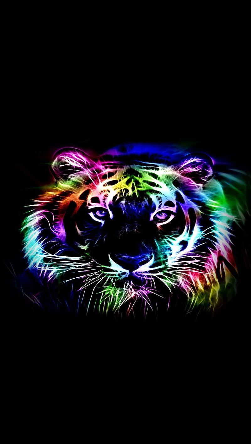 Neon tiger, abstract, HD phone wallpaper