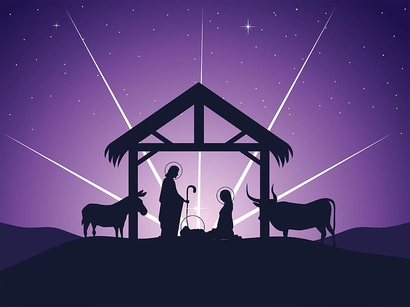 Nativity, purple, scene, craciun, christmas, vector, card, silhouette, HD wallpaper
