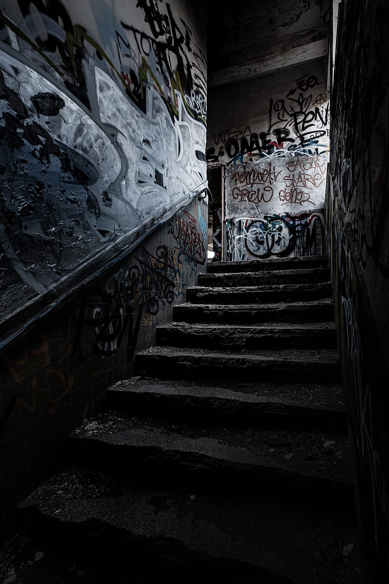 steps, graffiti, dark, HD phone wallpaper