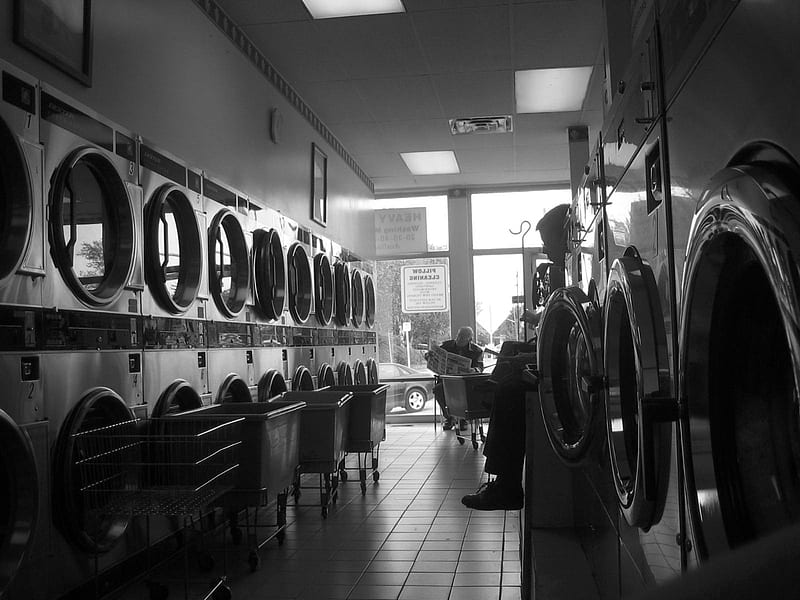 Laundry mat, building, machines, people, HD wallpaper