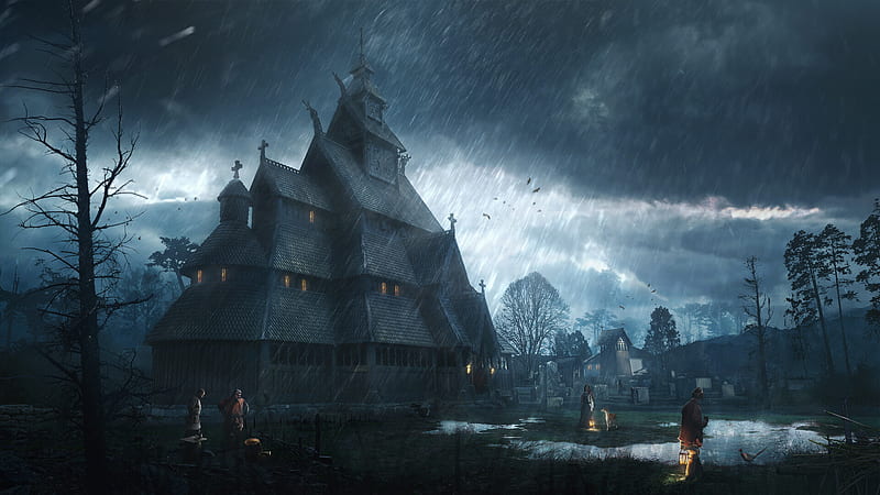 Fantasy, House, rain, HD wallpaper