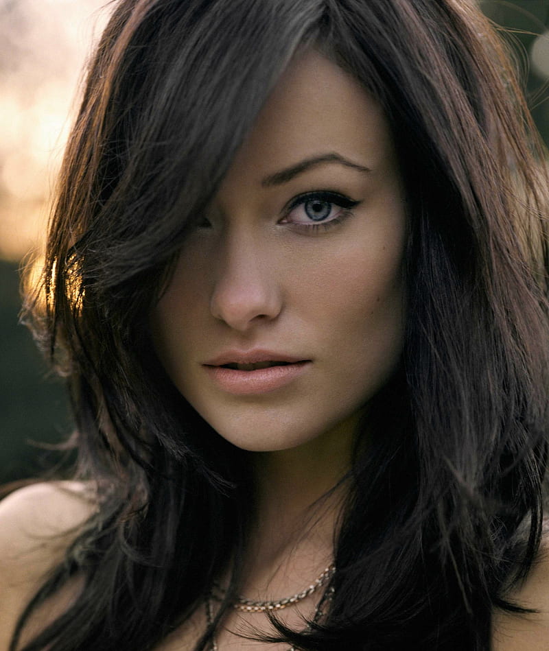 Olivia Wilde, model, actress, women, face, brunette, hair in face, looking at viewer, HD phone wallpaper