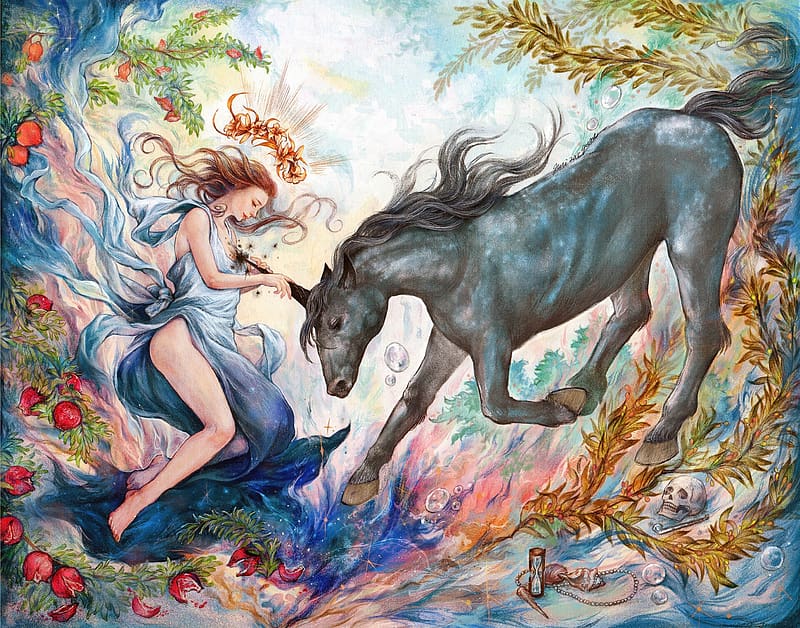 :), unicorn, girl, juri chinchilla, art, fantasy, HD wallpaper