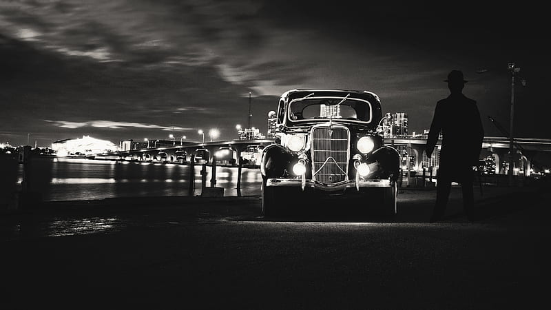 Vintage Car Guy, vintage-cars, carros, graphy, monochrome, black-and-white, HD wallpaper