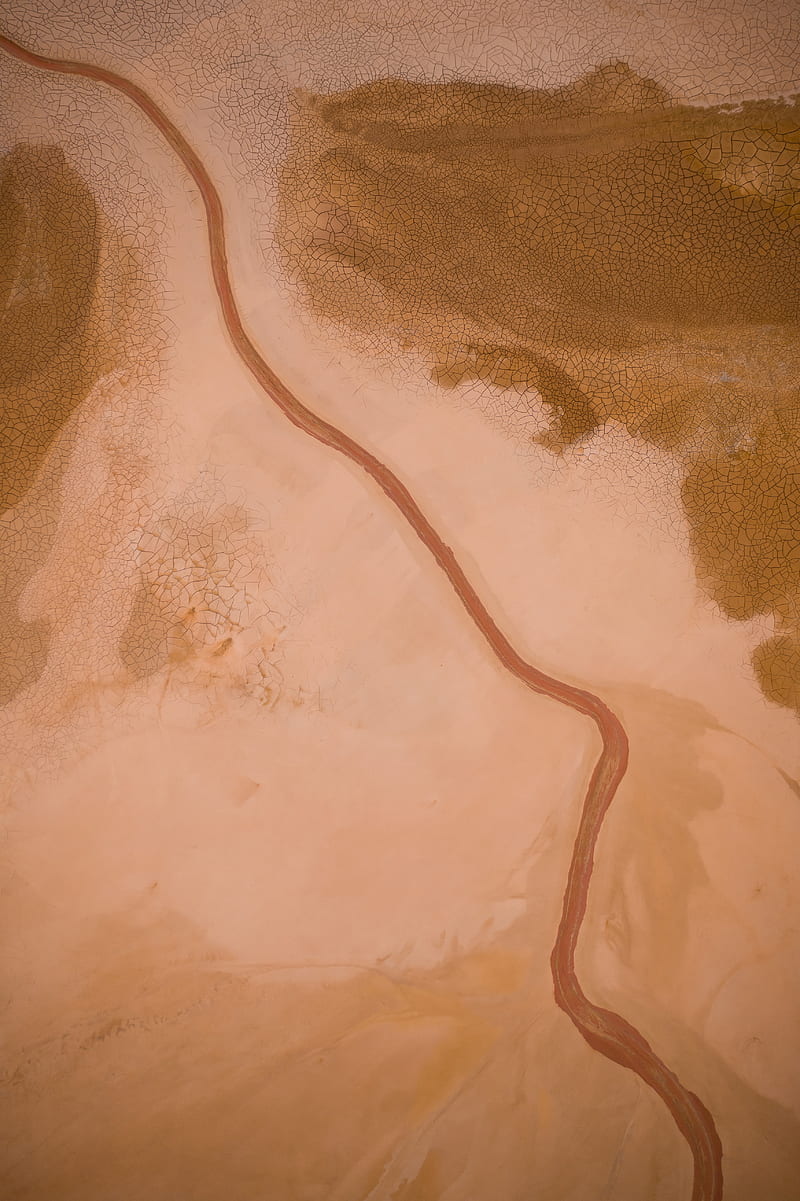 sand cracks, aerial view, road, texture, Landscape, HD phone wallpaper
