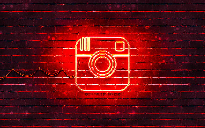 Instagram red logo red brickwall, Instagram logo, brands, Instagram neon logo, Instagram, HD wallpaper