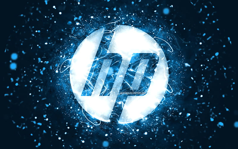 HP blue logo, blue neon lights, creative, Hewlett-Packard logo, blue abstract background, HP logo, Hewlett-Packard, HP, HD wallpaper