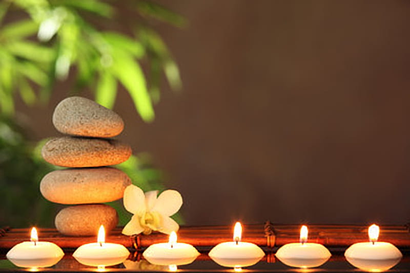 Zen stones and candles, Bamboo, Candles, Relax, Stones, Flower, HD wallpaper