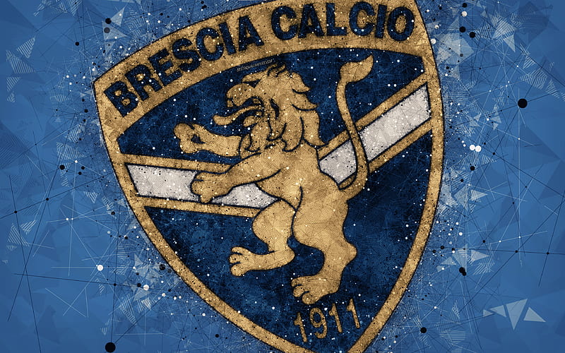 Brescia Calcio logo, geometric art, Serie B, blue abstract background, creative art, emblem, Italian football club, Brescia, Lombardy, Italy, football, Brescia FC, HD wallpaper