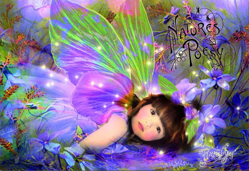 Natures Poesy, starlight, flowers, child, fairy, HD wallpaper
