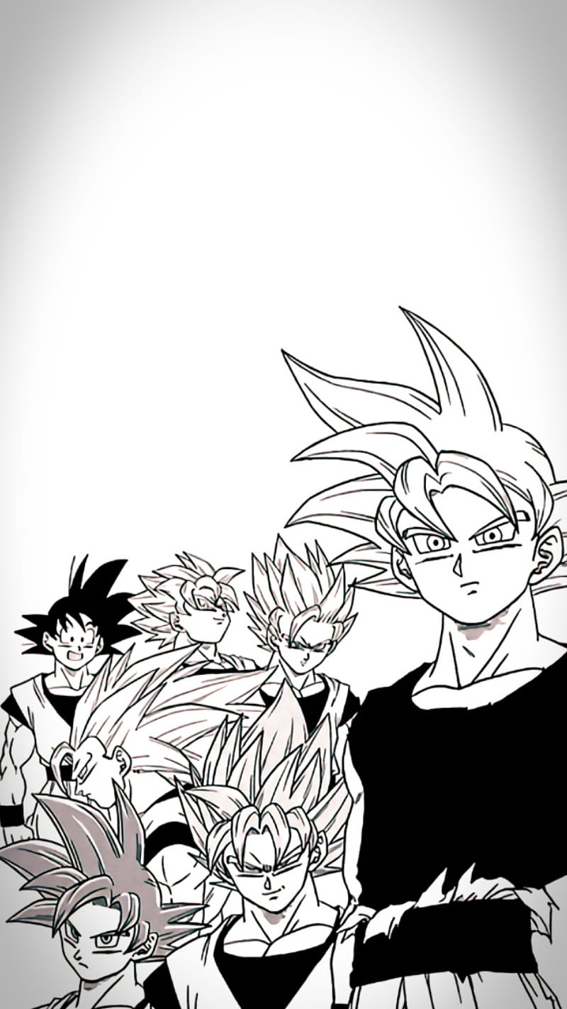 Goku all forms, mui, art, akira, Saiyajin, instinto superior, saiyan, Toriyama, super, 2, 3, transformations, Toyotaro, manga, man, migatte no gokui, god, SSGSS, base, HD phone wallpaper