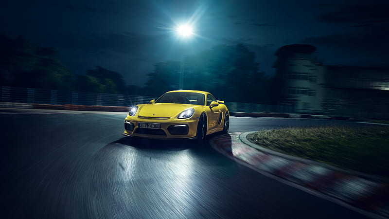 Porsche Cayman GT4 Yellow, porsche, porsche-cayman, carros, yellow, racing, HD wallpaper