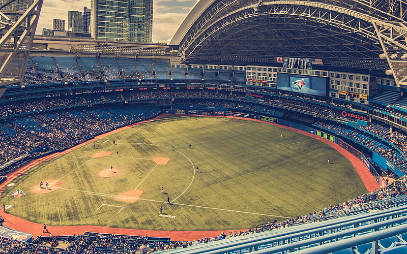 Baseball stadium, green lawn, USA, baseball, match, games, HD wallpaper