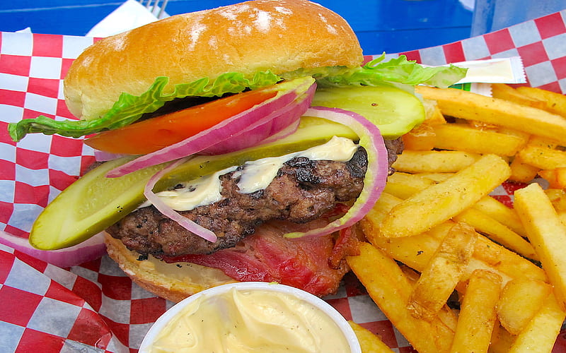 Burger Basket, sandwich, cuisine, food, fast food, hamburger, burger, HD wallpaper