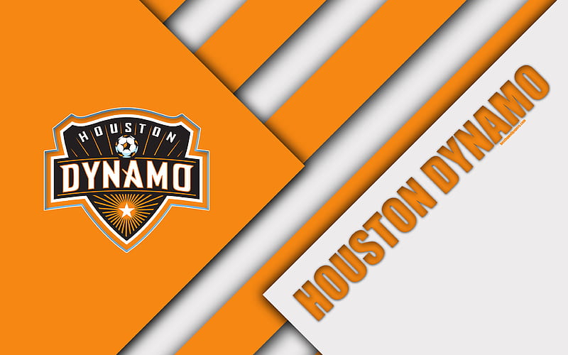 Houston Dynamo, material design logo, orange white abstraction, MLS, football, Houston, Texas, USA, Major League Soccer, HD wallpaper