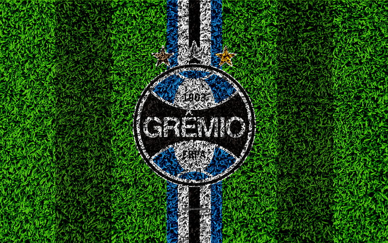 Gremio FC football lawn, logo, Brazilian football club, emblem, blue black lines, Serie A, Porto Alegre, Brazil, Campeonato Brasileiro, Brazilian Championship A Series, HD wallpaper