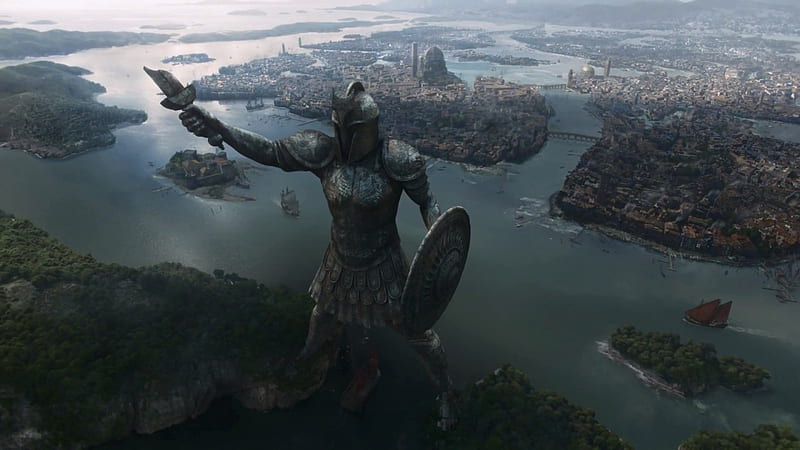 Game of Thrones - The Titan of Braavos, ships, house, westeros, sea, show, fantasy, tv show, tv series, SkyPhoenixX1, George R R Martin, GoT, essos, Braavos, HBO, cities, a song of ice and fire, Game of Thrones, tv, Titan, medieval, entertainment, HD wallpaper
