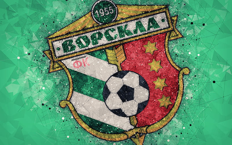 FC Vorskla Poltava logo, geometric art, Ukrainian football club, green background, emblem, Ukrainian Premier League, Poltava, Ukraine, football, HD wallpaper