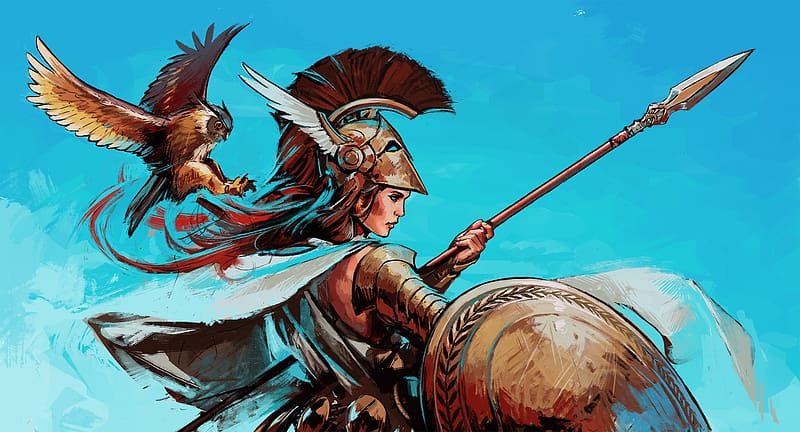 Fantasy, Shield, Eagle, Armor, Spear, Woman Warrior, Gods, Athena (Deity), HD wallpaper