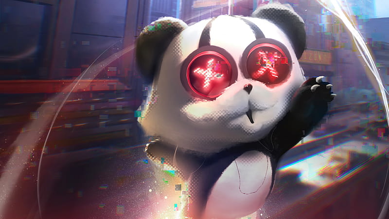 Panda Cyber City , panda, cyberpunk, artist, artwork, digital-art, artstation, HD wallpaper