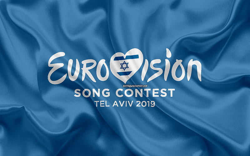 Eurovision Song Contest 2019, Israel, Tel Aviv, music contest, logo, silk flag, emblem, Expo Tel Aviv, Eurovision 2019 logo, HD wallpaper