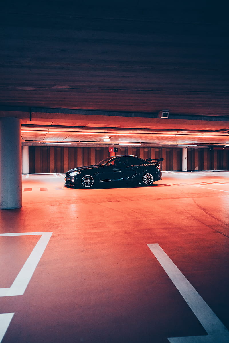 car, sports car, parking, black, HD phone wallpaper