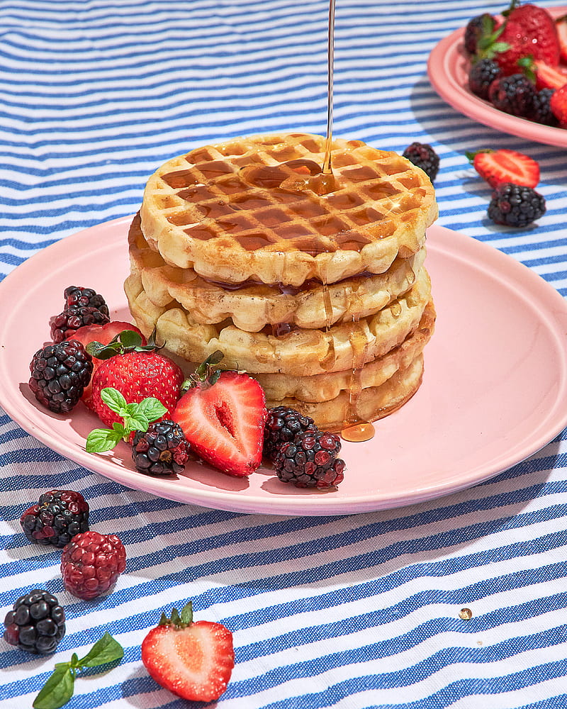 waffles, berries, honey, breakfast, dessert, HD phone wallpaper