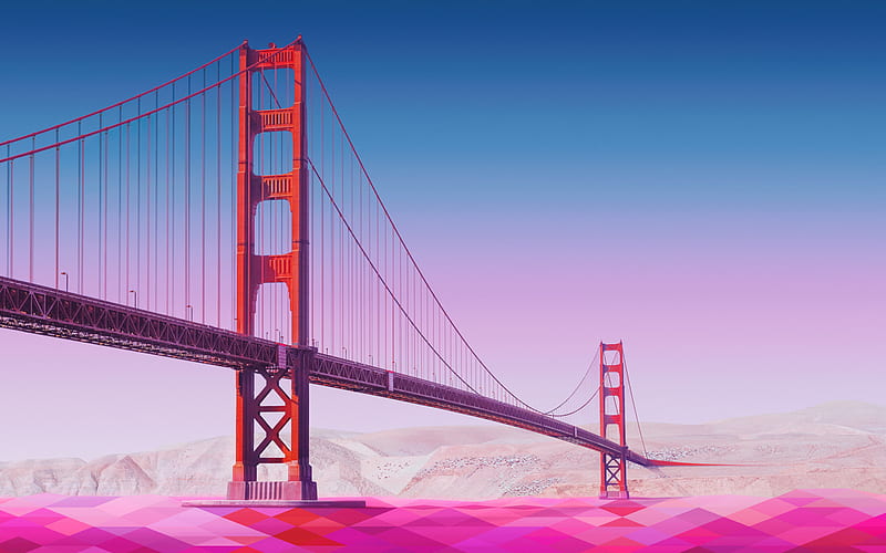 Golden Gate Bridge, abstract art, creative, Abstact San Francisco, USA, America, HD wallpaper