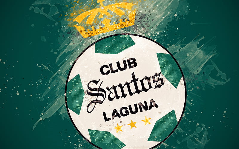 Club Santos Laguna paint art, creative, Mexican football team, Liga MX, logo, emblem, green background, grunge style, Torreon, Mexico, football, HD wallpaper