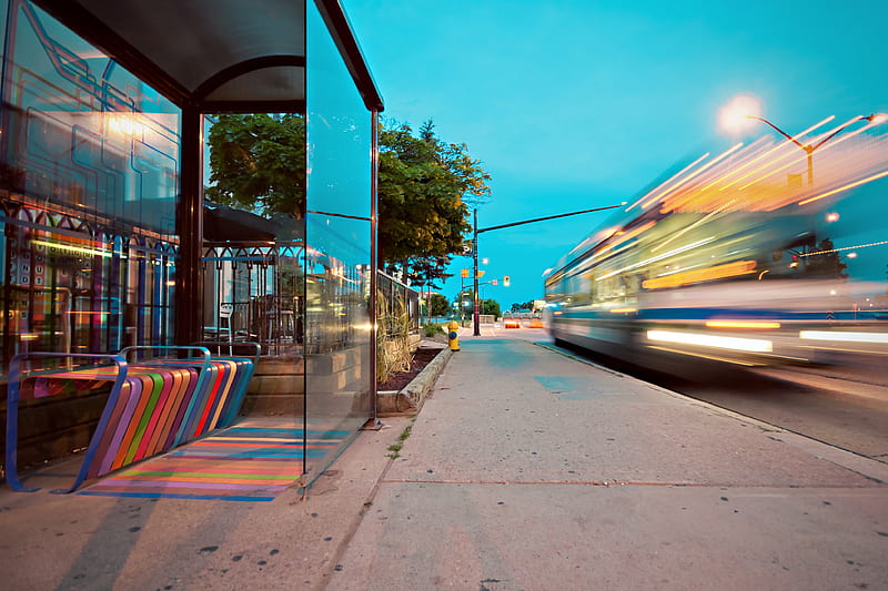 time lapse graphy of bus passing by on glass wall during daytime, HD wallpaper